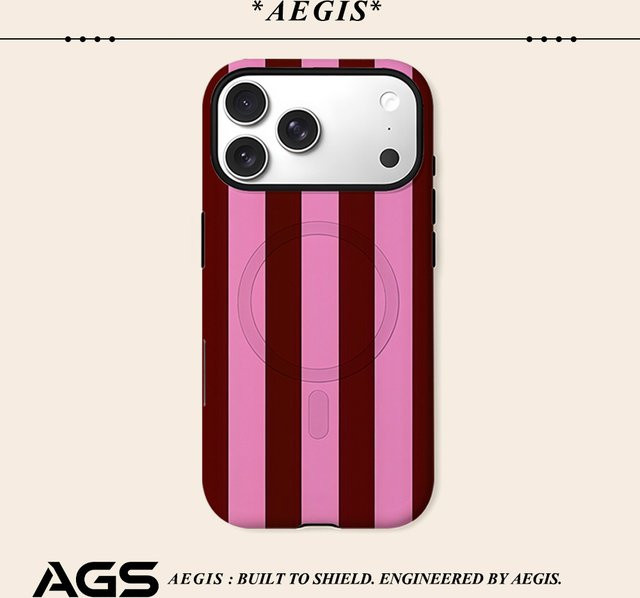 Aegis Schutzhülle mit Magnetfunktion für iPhone 17 16 15 14 Plus 13 Pro Max in Rosa-Bordeaux-Streifen-Design - Bild 1
