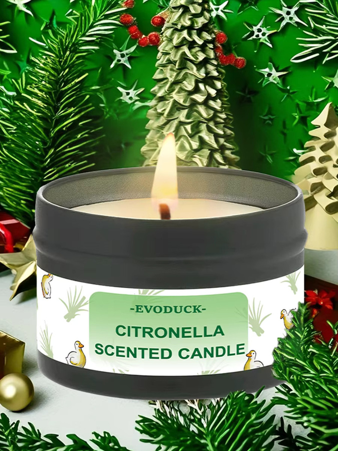 EVODUCK Citronella-Kerze für draußen mit frischem Zitronengras-Duft, schwarze Metall-Tischkerze, rund - Bild 7