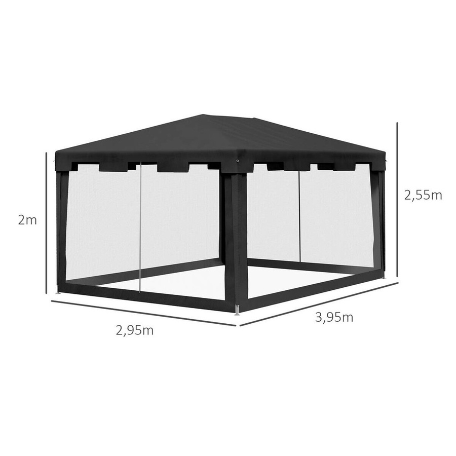Outsunny Pavillon Partyzelt mit Seitenwänden in Schwarz, B/T/H: 395 x 295 x 255 cm - Bild 4