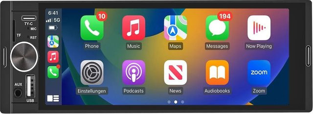 Junsun 1 Din Autoradio mit Wireless Carplay und Bluetooth in Schwarz - Bild 1