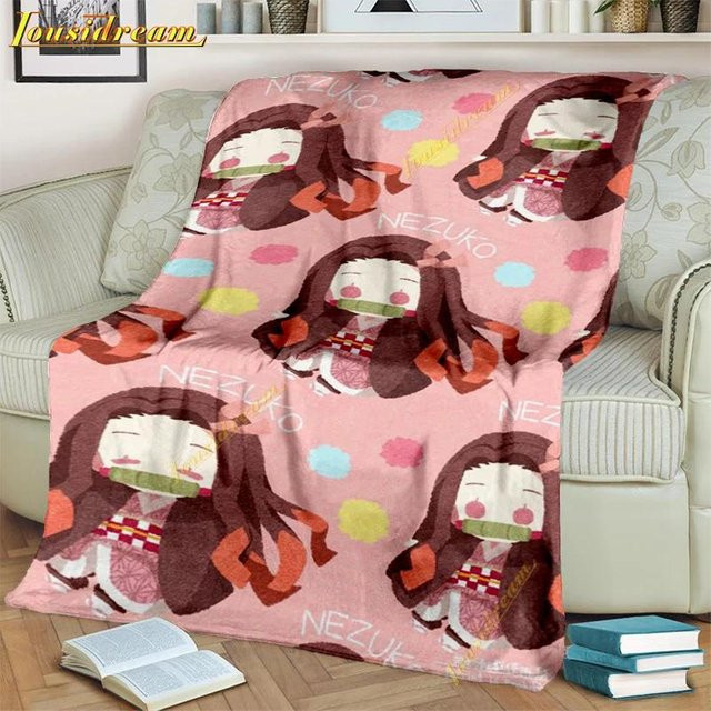 Shunika Chen Demon Slayer Kamado Nezuko Flanell-Überwurfdecke, Pink, B x H: 75 x 100 cm - Bild 1