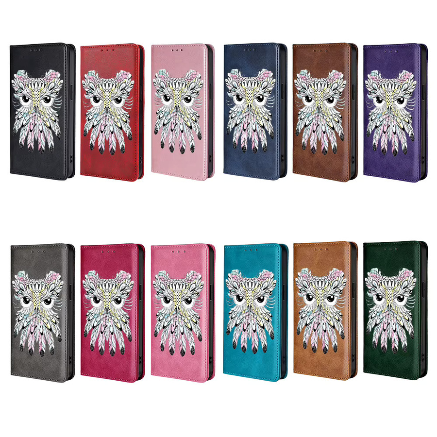 Magnetische Leder-Brieftaschen-Hülle mit Eulen-Design für Samsung Galaxy S25 Ultra, S25 FE, S24, S23, S22, S21 Ultra Plus in Grün - Bild 5