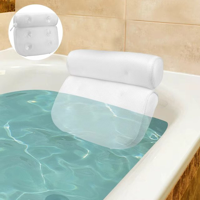 Rutschfestes Badekissen in Weiß mit Nacken- und Kopfstütze sowie 6 Saugnäpfen für deine Badewanne - Bild 1