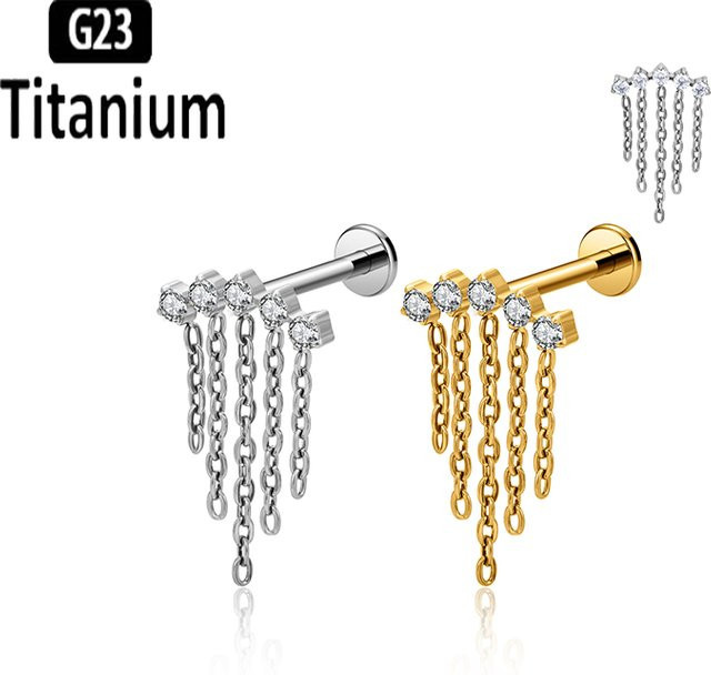 pioroe Piercing Labret mit Kette, Titan, Silber, Unisex - Bild 1