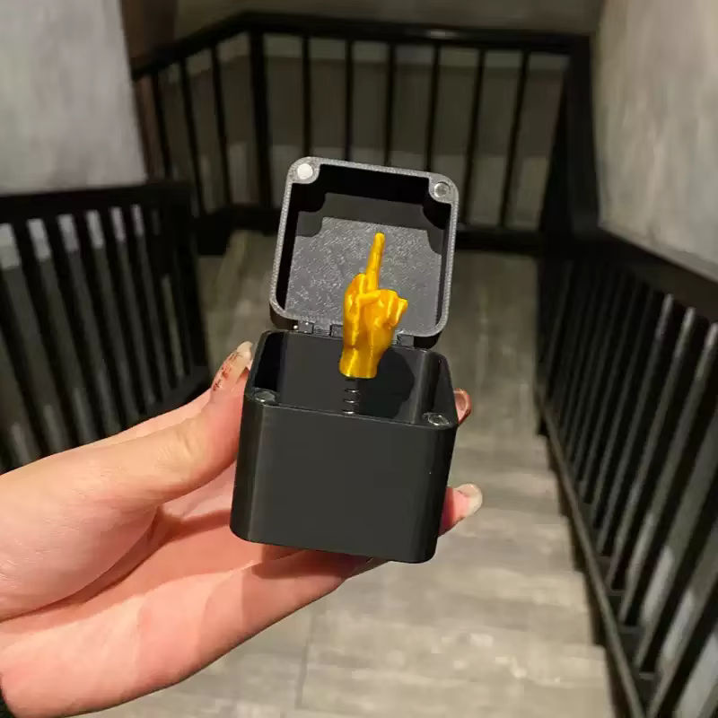 Lustiger Mittelfinger in Box als Schreibtischdekoration aus Kunstharz in Schwarz und Gold - Bild 3