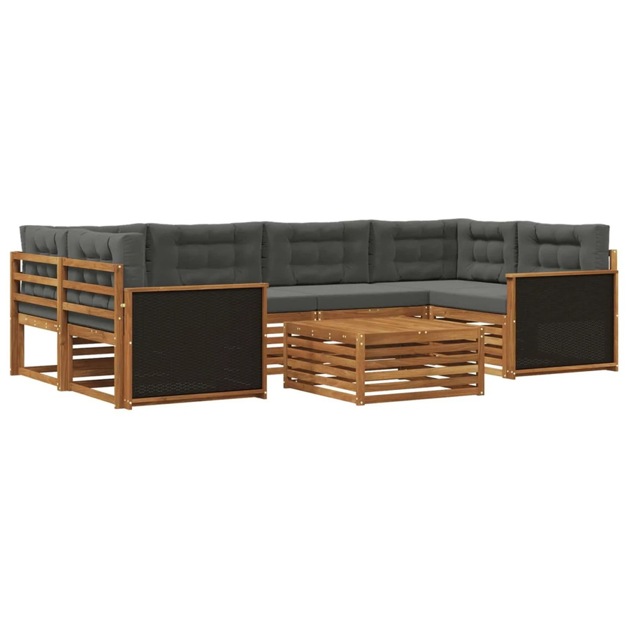 vidaXL Outdoor-Sofagarnitur aus Akazienholz und Polyester, 7-teiliges Set, Natur und Anthrazit - Bild 2