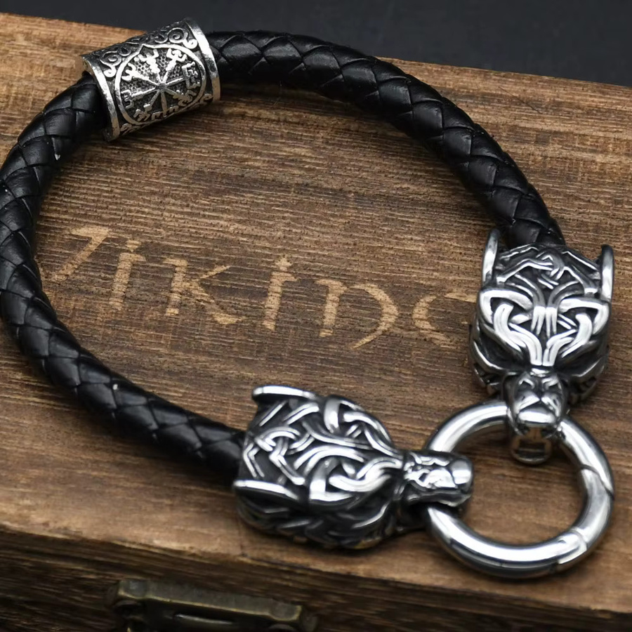 Armband Edelstahl, Leder, Silber, Unisex - Bild 2