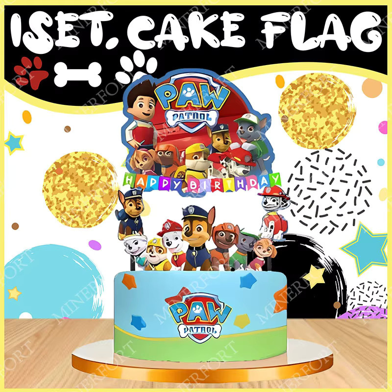 Paw Patrol Tortenflagge und Cupcake-Dekoration Set mit Chase für Kinder Geburtstagsparty in Mehrfarbig - Bild 2