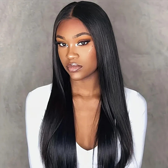 Sooolavely Lace Frontal Perücke, brasilianisches Echthaar, naturschwarz, Damen - Bild 1