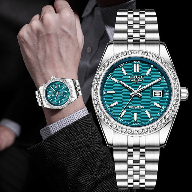 LIGE Armbanduhr Edelstahl, Automatik, Diamant, Herren - Bild 1
