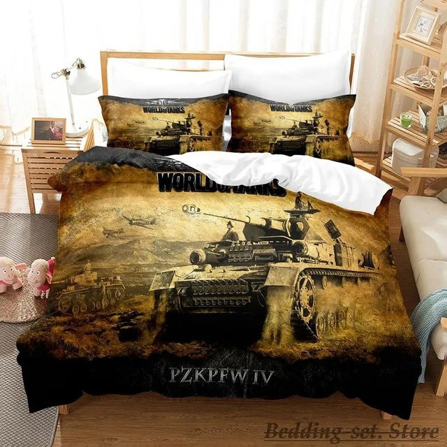 World Of Tanks Bettwäsche-Set aus Mikrofaser mit Motiv für Erwachsene und Kinder, B/H: 140 x 210 cm, Mehrfarbig - Bild 1