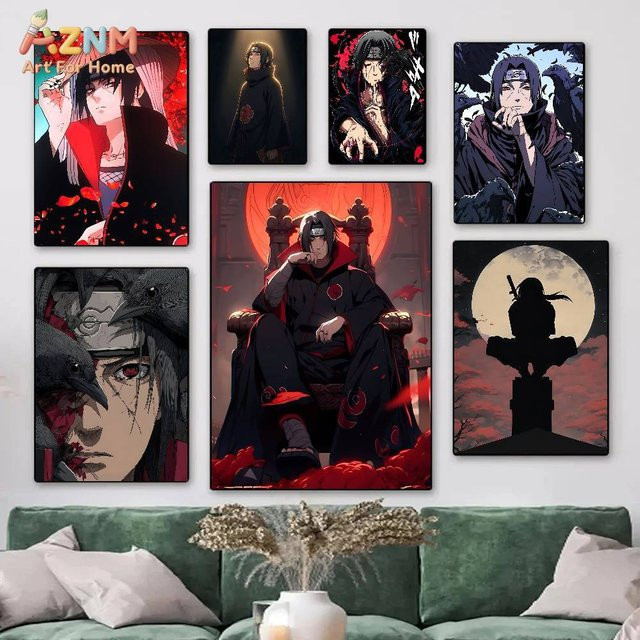 Kayou Naruto Uchiha Itachi Sharingan und Crow Anime-Leinwandgemälde, Wandkunst Poster in Mehrfarbig - Bild 1