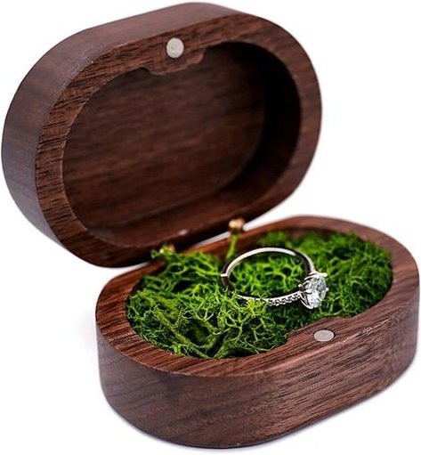 Wucifang Jewelry Verlobungsringbox aus Schwarznuss Massivholz in Braun, ovaler Ringorganisator für Heiratsantrag und Hochzeitszeremonie - Bild 1