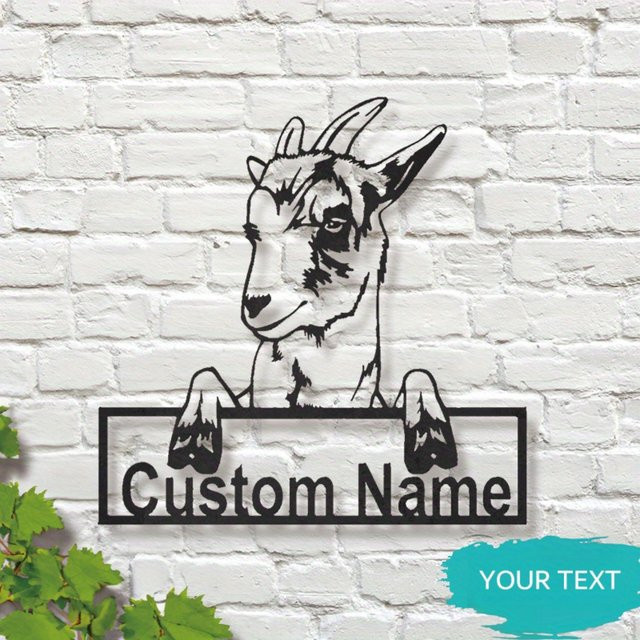 Personalisiertes Wandkunstschild Hello Young aus Metall in Schwarz mit Ziegenmotiv - Bild 1