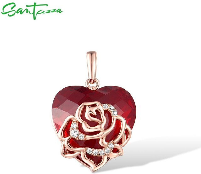 Silberanhänger Rosenherz, 925 Silber, rote Steine, Zirkonia, Damen - Bild 1