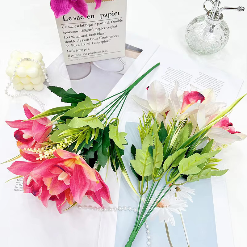 NANDI 6-köpfige künstliche Cattleya-Orchideen in Pink für Heimdekoration und Hochzeiten - Bild 1