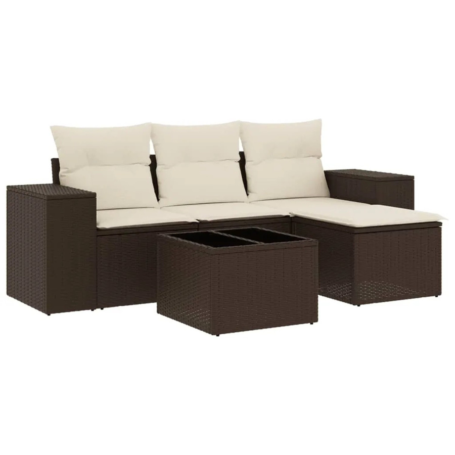 vidaXL 5-tlg. Garten-Sofagarnitur aus Polyrattan in Braun mit UV-beständigen Kissen und pulverbeschichtetem Stahlgestell - Bild 2