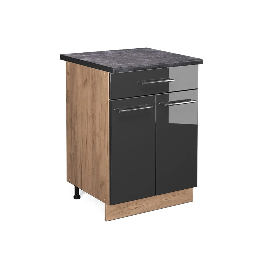 Vicco Küchenunterschrank Fame-Line Anthrazit Hochglanz und Goldkraft Eiche mit Schublade, Breite: 60 cm, Höhe: 82 cm, Tiefe: 59 cm - Bild 2