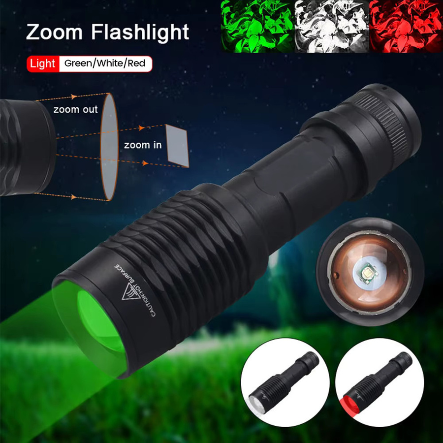 VASTFIRE LED Taktische Jagdtaschenlampe mit RGB-Funktion Weiß Rot Grün Schwarz, USB aufladbar und wasserdicht - Bild 2
