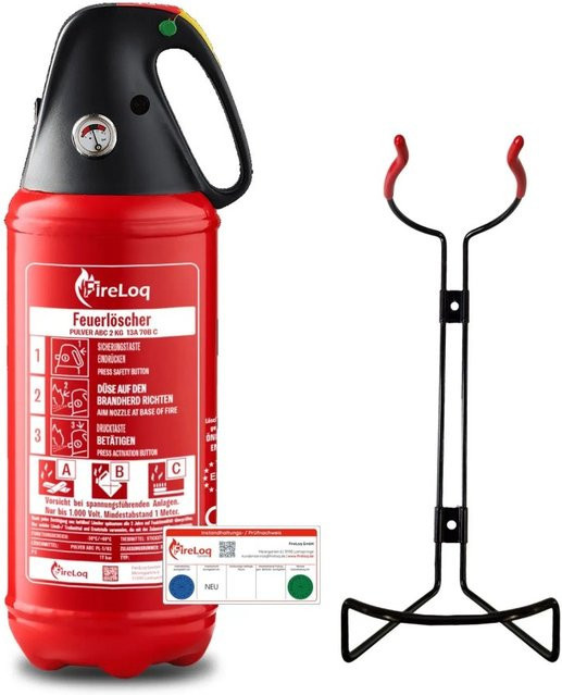 FireLoq Auto Feuerlöscher mit ABC-Pulver in Rot inklusive Halterung und Schutzkappe, 2 kg - Bild 1