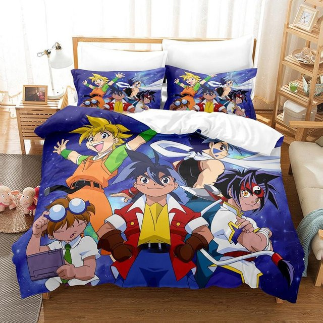 Anime Beyblade Bettwäsche-Set mit Bettbezug und Kissenbezug aus Mikrofaser, Mehrfarbig, B/H: 210 x 210 cm - Bild 1