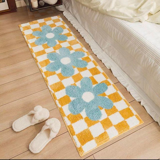 Yiran Furniture Teppich Bettvorleger mit Maiglöckchen-Blumenmuster in Multicolour, Waschbarer Langflor-Bodenbelag aus Imitat-Kaschmir für Schlafzimmer und Wohnzimmer, B/T: 40 x 100 cm - Bild 1