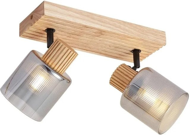 QAZQA Moderner Strahler Gracy aus Holz mit Rauchglas in Braun-Taupe, 2 Lichter drehbar und neigbar - Bild 1