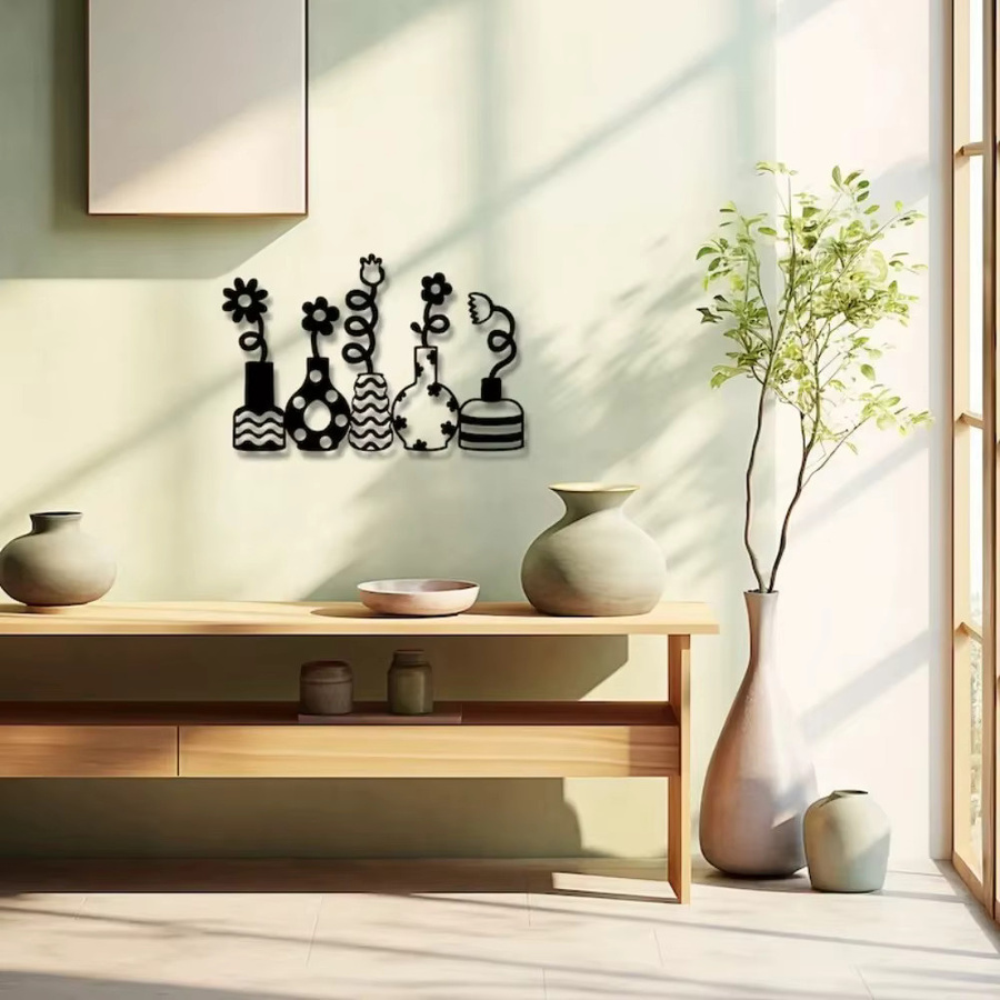 CIFBUY Abstrakte Metall-Wandkunst in Schwarz mit floralem Design für eine moderne und minimalistische Dekoration - Bild 2