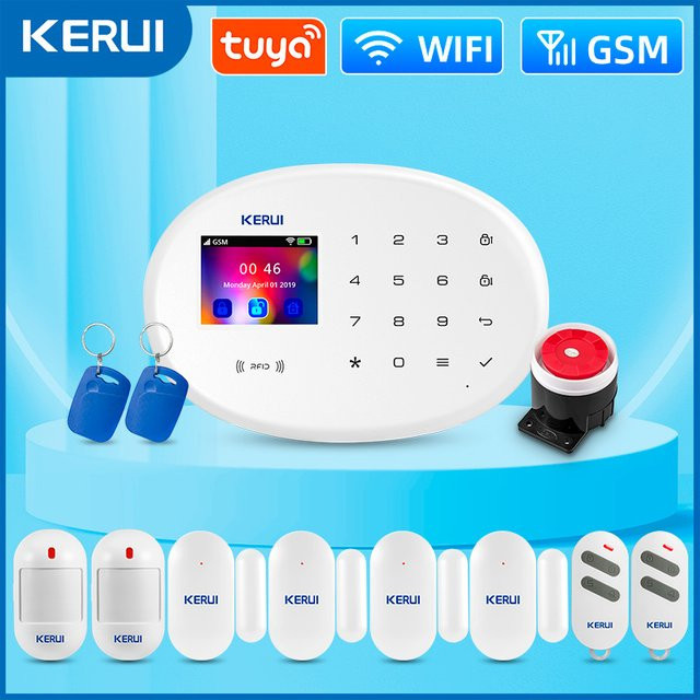 KERUI W202 Smart Home Alarmsystem mit WIFI und GSM, Tuya Smart Sicherheitssystem in Weiß, kompatibel mit Alexa und Google Assistant, inklusive Bewegungsmelder, Türsensor und IP Kamera - Bild 1