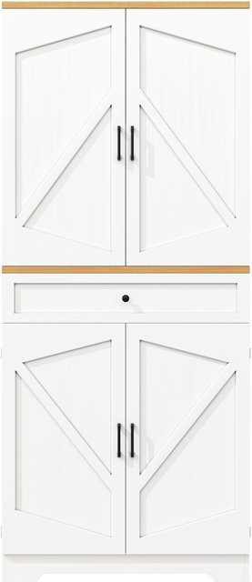 okwish Küchenschrank in Weiß mit Türfächern und Schubladen, moderner Vorratsschrank mit Matt-Finish, B/T/H: 80 x 40 x 180 cm - Bild 1