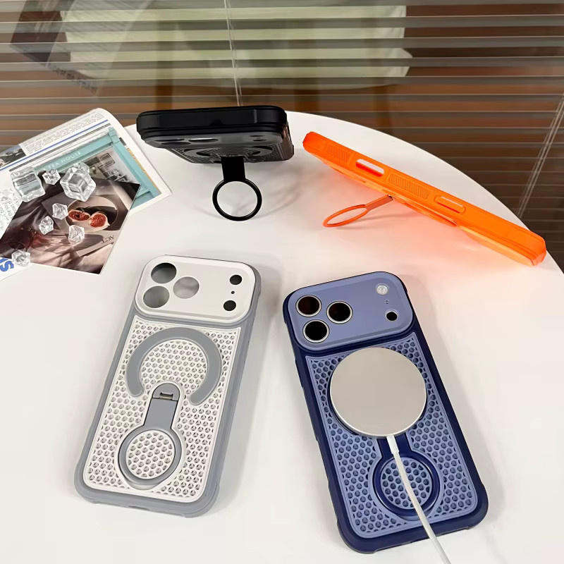 SUNWARD MagSafe Kühlring-Ständer Handyhülle für iPhone mit Wärmeableitung in Orange - Bild 3