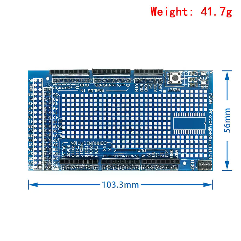 Si Tai&SH Mega 2560 R3 Proto Prototype Shield V3.0 Erweiterungs-Entwicklungsplatine mit Mini-PCB-Steckbrett in Blau - Bild 2