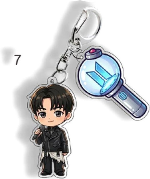 BTS-Cartoon-Schlüsselanhänger mit Lightstick-Charm, Jungkook, Weiß, Unisex - Bild 1