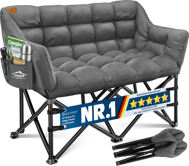 KESSER Campingsofa DUO faltbar, gepolsterte Campingcouch in Grau mit Seitentaschen für Outdoor und Indoor - Bild 1