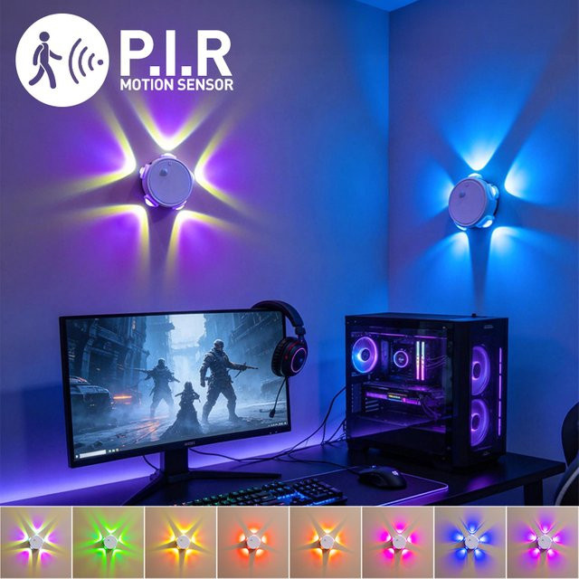 FLOWMIST RGB LED Gaming-Atmosphärenleuchte mit PIR-Bewegungssensor, wiederaufladbare magnetische Wandlampe in Multicolour und Weiß, runde Design-Ambientebeleuchtung mit Touch-Funktion - Bild 1