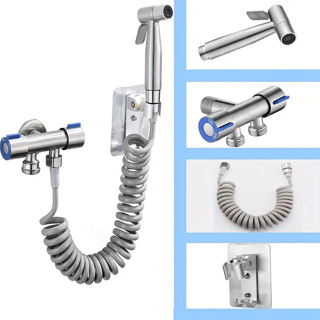 YANKE Bidet-Sprühgerät Set aus Edelstahl 304 mit Doppelfunktions-Eckventil in Silber gebürstet - Bild 1