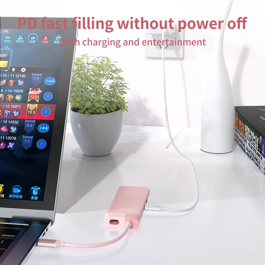 Basix 7-in-1 USB-C-Hub Dockingstation mit PD 100W, HDMI, USB 3.0, USB-C 2.0 sowie SD und TF Kartenleser für MacBook Pro und Air M1 M2 in Grün oder Pink - Bild 3