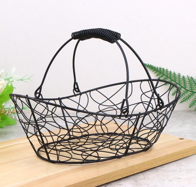 Seahorse Home Mehrzweck-Metallkorb als tragbarer Organizer für Eier, Obst und Brot in Schwarz - Bild 1