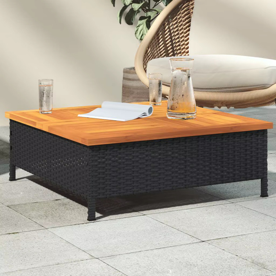 vidaXL Gartentisch aus Akazienholz und Kunstharz in Schwarz, B/T/H: 70 x 70 x 25 cm - Bild 2