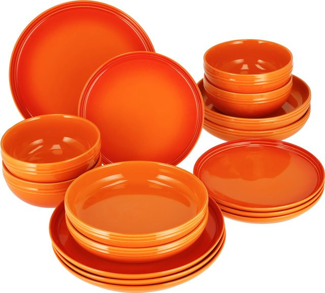 SILVERCREST Geschirr-Set aus Steinzeug, 16-teilig, Orange, mikrowellen- und spülmaschinenfest - Bild 1