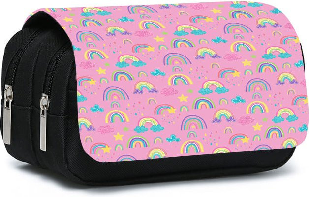 Fancy Style Studio Doppellagiges Klapp-Federmäppchen mit Regenbogen-Aufdruck in Multicolour - Bild 1