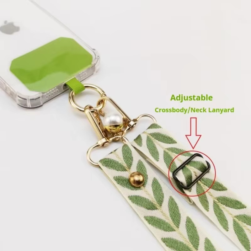 Einstellbares Lanyard mit Blatt-Design und Perlen-Anhänger für iPhone 17 Pro Max als Crossbody-Schultergurt und Anti-Verlust-Seil in Gelb oder Grün - Bild 1