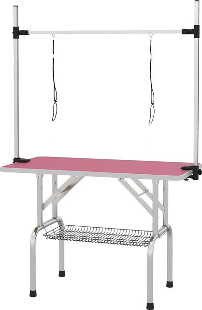 PawHut Klappbarer Hundepflegetisch mit Metall-Gitterkorb und rutschfester Arbeitsfläche in Rosa, H x B x T: 164 x 107 x 60 cm, Aosom - Bild 1