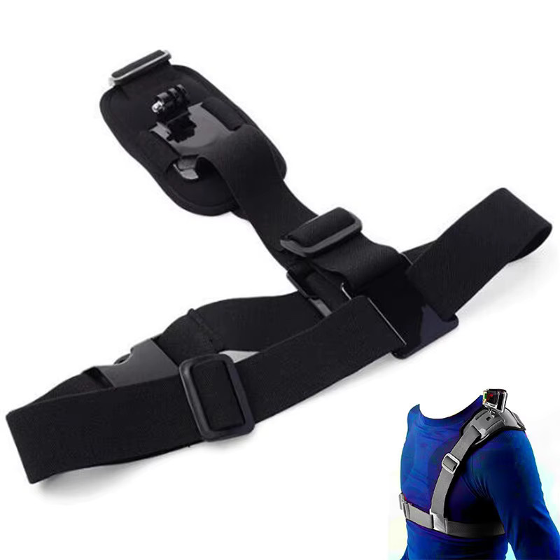 GoPro Zubehör Schultergurt mit Kabelbaum und Brustgurt Halterung für Hero 10 9 7 5 4 3 2 sowie SJ4000 und Eken H9 in Schwarz - Bild 2