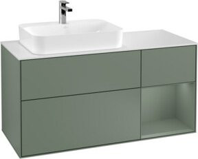 V&B Waschtischunterschrank Finion mit LED-Wandbeleuchtung in Olivenmatt Lack, Breite: 120 cm - Bild 1