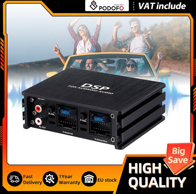 Podofo 4-Kanal 60W DSP Auto-Audioverstärker in Schwarz für Stereo-Lautsprechertreiber und Android-Headunits - Bild 1