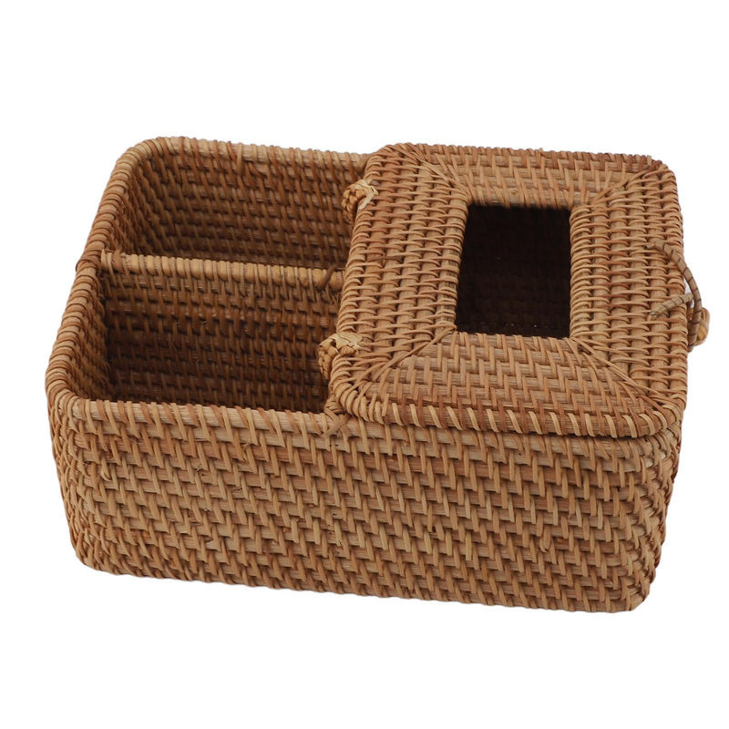 KONNWEI Rattan Taschentuchbox quadratisch in Braun mit 2 Fächern und Deckling für Fernbedienungen im Bohemian Stil - Bild 5