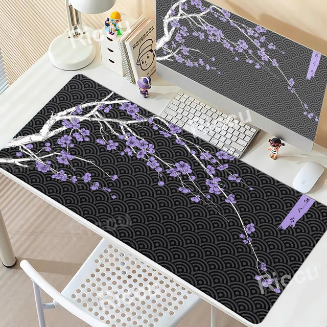 Riccu Schreibtischunterlage Sakura in Schwarz mit Kirschblüten-Design, B/T: 90 x 40 cm - Bild 1