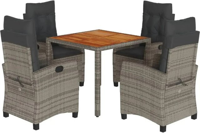 vidaXL 5-teilige Garten-Essgruppe aus Poly-Rattan und Akazienholz in Grau mit Kissen - Bild 1