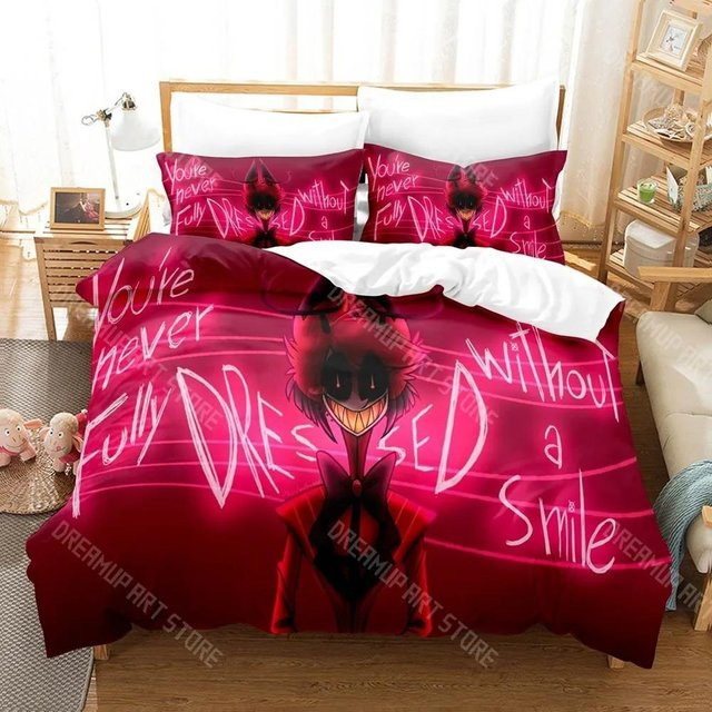 Hazbin Hotel Bettwäsche Set Lodestar Design in Rot, Microfaser-Bettbezug mit Kissenbezug, Breite: 140 cm, Höhe: 210 cm - Bild 1
